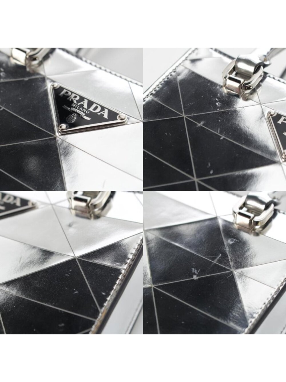 Prada Leather Triangle Logo Mini Chain Shoulder Bag Silver - Picture 8 of 10